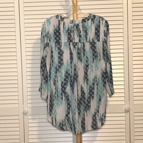 A New Approach Geometric V-Neck Long Sleeve Lightweight Blouse M - Picture 2 of 5